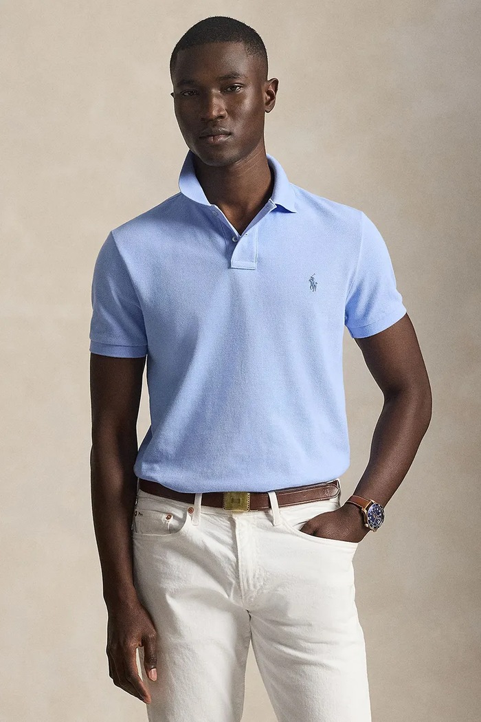 Polo Ralph Lauren тениска с яка мъжка от памук вталена син 710680784