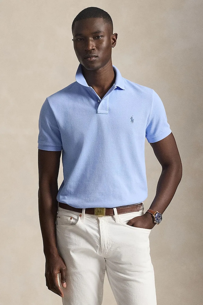 Polo Ralph Lauren тениска с яка мъжка от памук вталена син 710680784