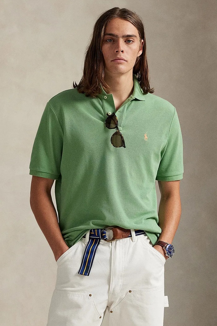 Polo Ralph Lauren πόλο ανδρικό βαμβακερό slim πράσινο 710680784