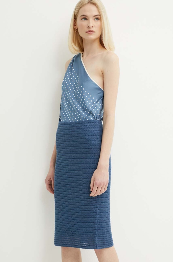 Ľanová sukňa Lauren Ralph Lauren ľan modrá 200932981