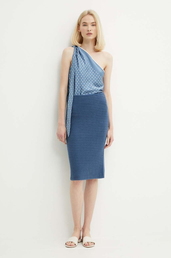 Ľanová sukňa Lauren Ralph Lauren 200932981 modrá SS24