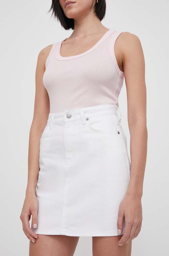 Τζιν φούστα Pepe Jeans MINI SKIRT HW COATED casual μπεζ PL901118