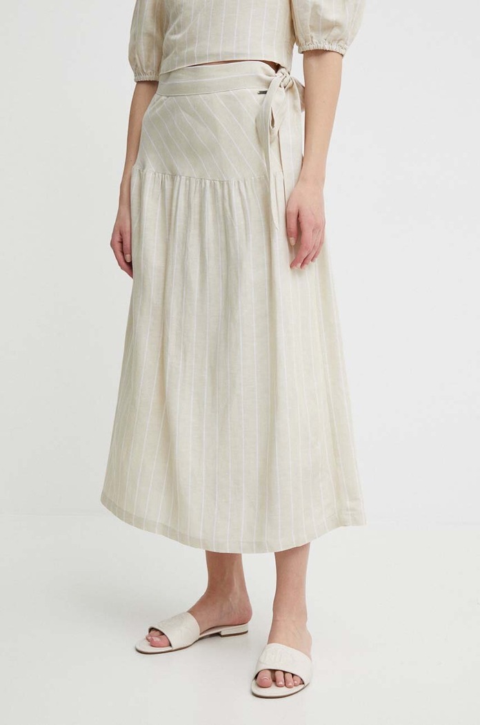 Pepe Jeans spódnica lniana EFFIE midi beżowy PL901125