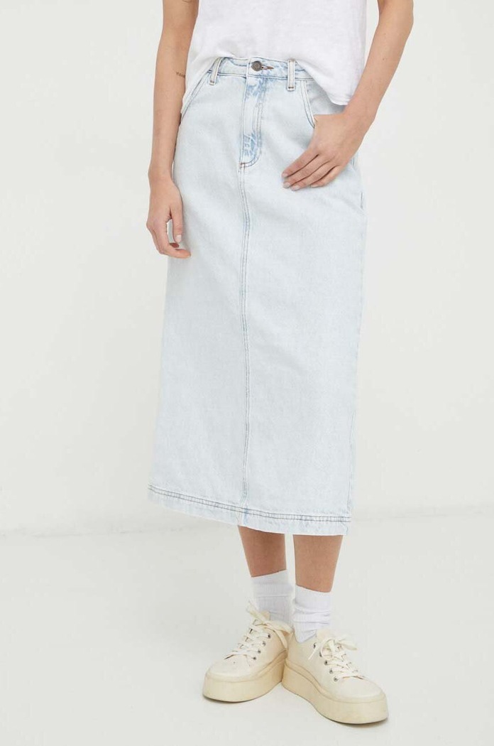 American Vintage fustă din denim uni albastru JOY13EE24
