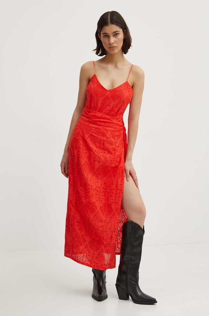 Bombažno krilo Never Fully Dressed Jaspre Skirt NFDSK455 rdeča SS24