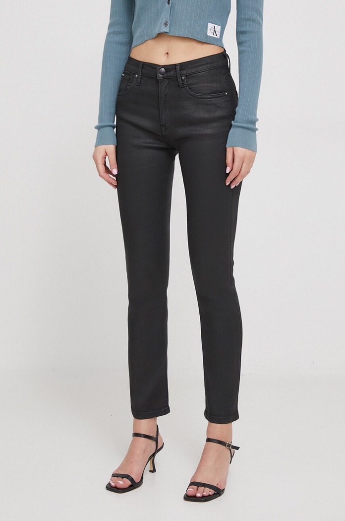 Rifle Pepe Jeans SLIM JEANS HW COATED Planet friendly čierna PL204599