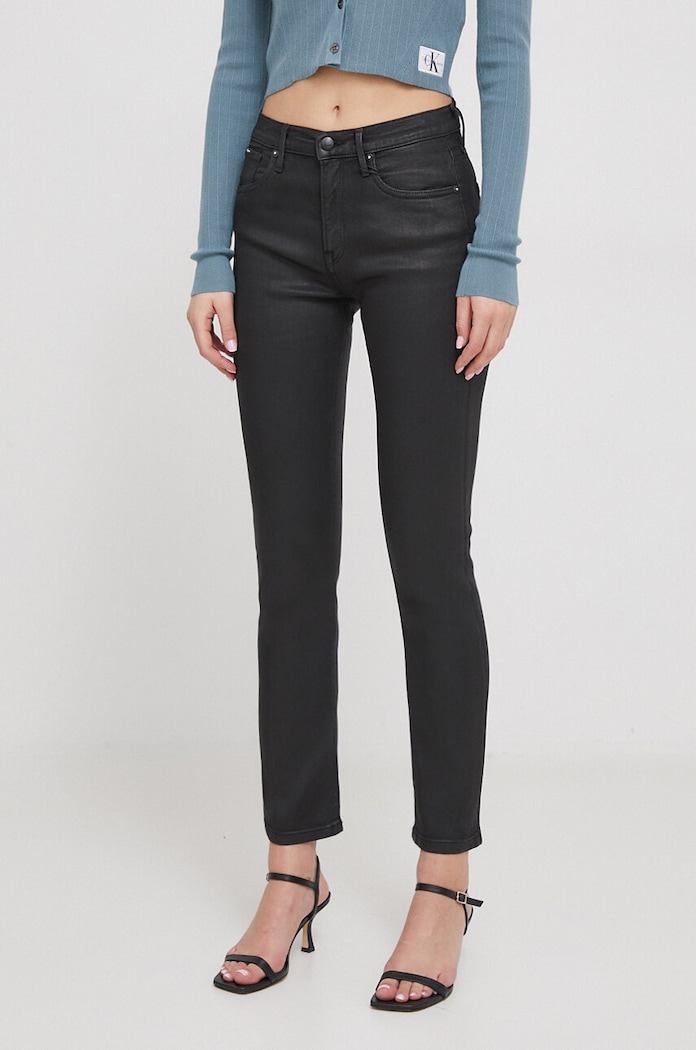 Rifle Pepe Jeans SLIM JEANS HW COATED Planet friendly čierna PL204599