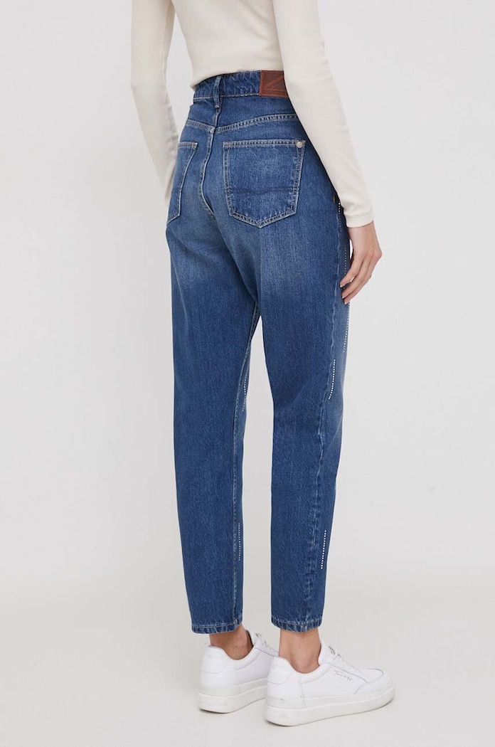 Odzież Pepe Jeans jeansy TAPERED JEANS UHW SPARKLE PL204601 granatowy