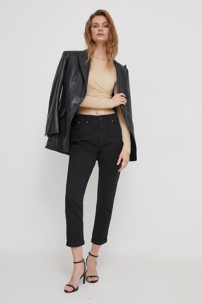 Džíny Pepe Jeans TAPERED JEANS HW SPARKLE Planet friendly černá PL204603
