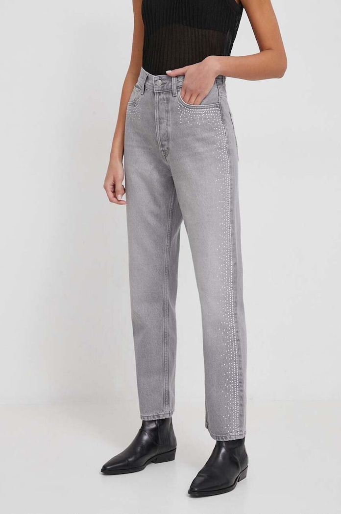 Traperice Pepe Jeans STRAIGHT UHW SPARKLE siva PL204605