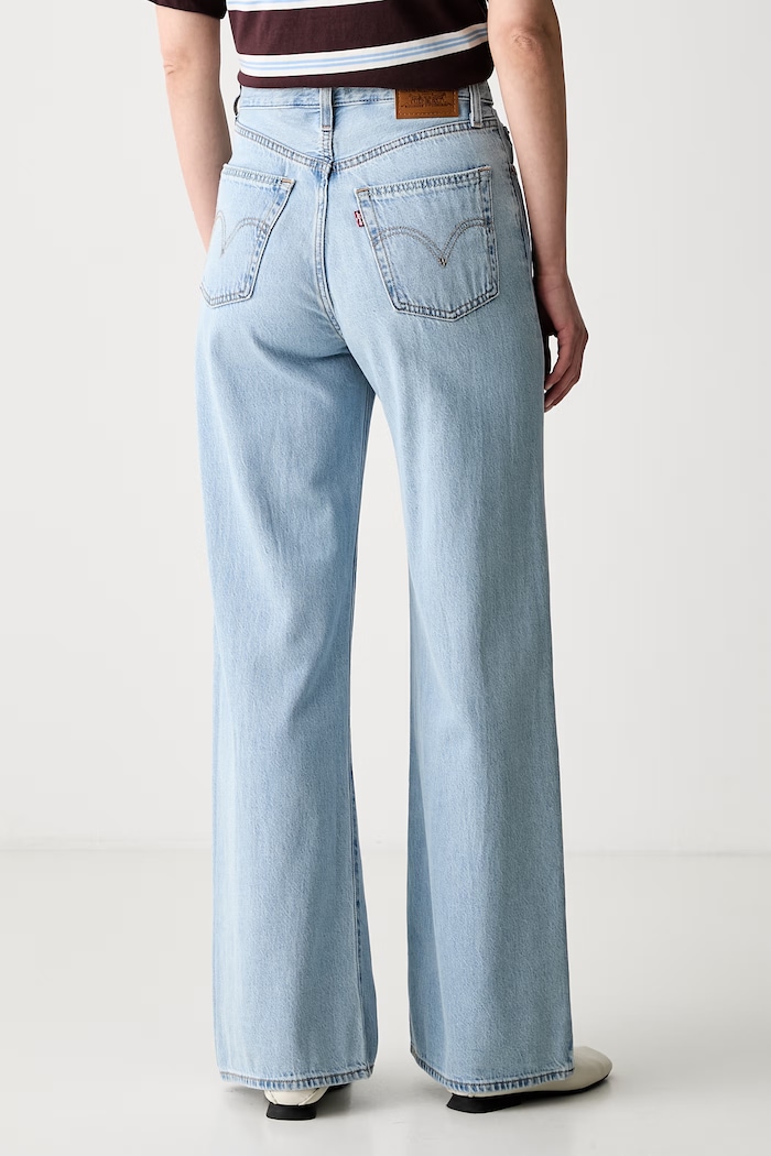 Odzież Levi's jeansy wide leg damskie RIBCAGE WIDE LEG A6081 niebieski