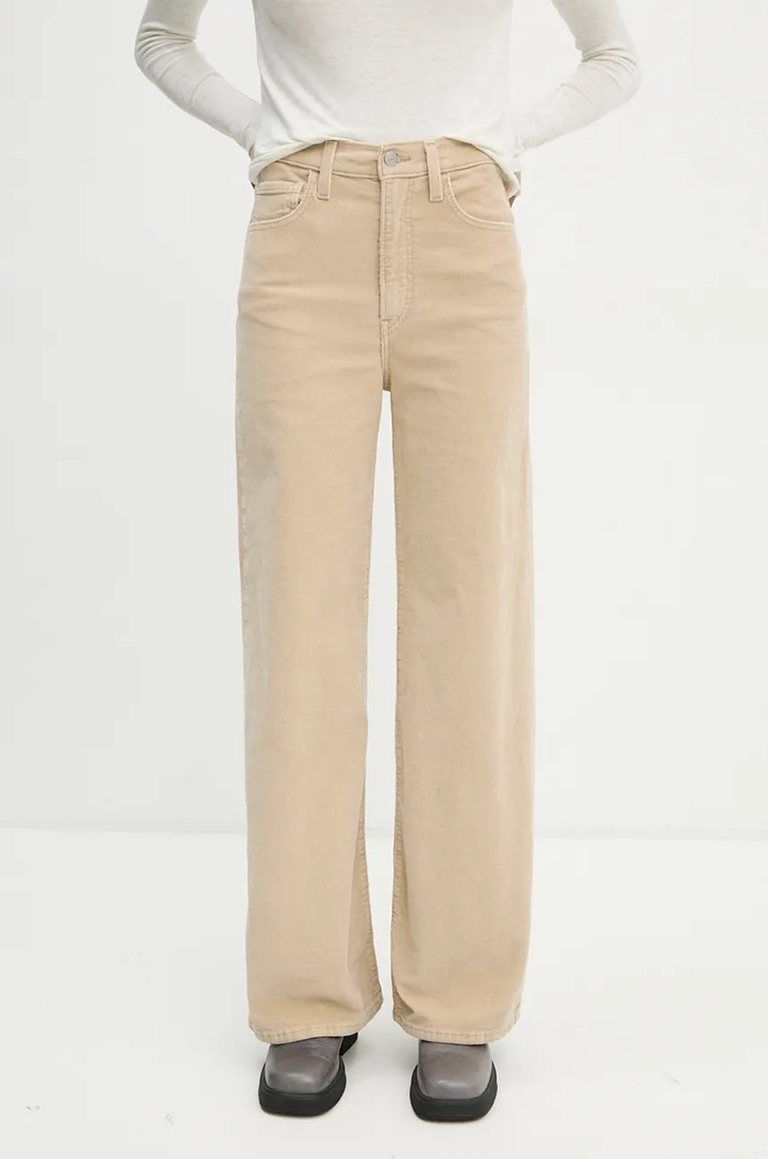 Levi's jeansy wide leg damskie RIBCAGE WIDE LEG Planet friendly beżowy A6081