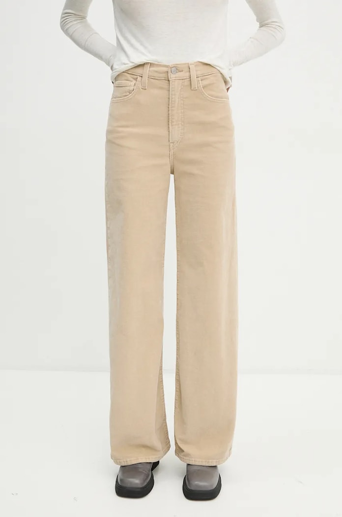 Levi's jeansy wide leg damskie RIBCAGE WIDE LEG Planet friendly beżowy A6081
