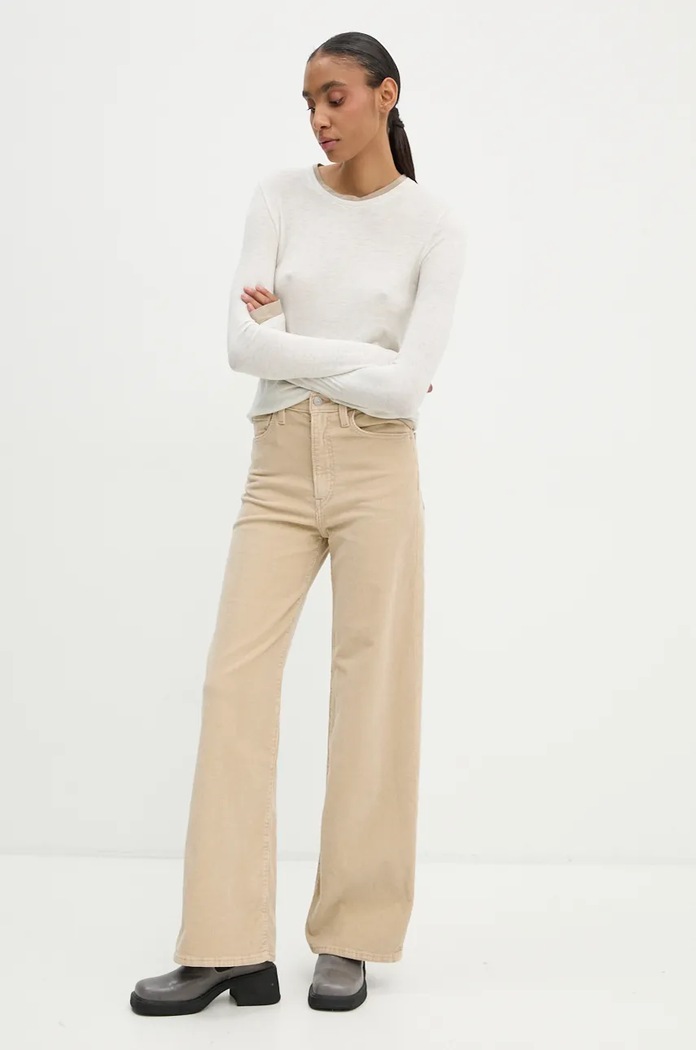 Levi's jeansy wide leg damskie RIBCAGE WIDE LEG A6081 beżowy AA00