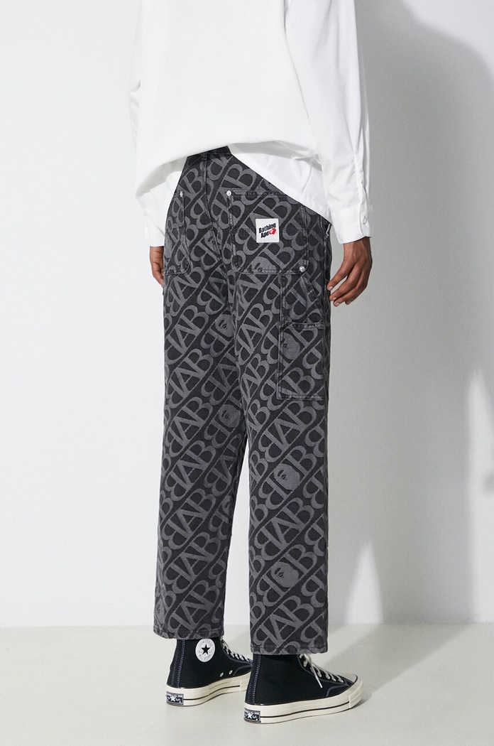 Дрехи Памучни дънки A Bathing Ape Metal One Point Double Knee Denim Work Pants 1J80150052 черен