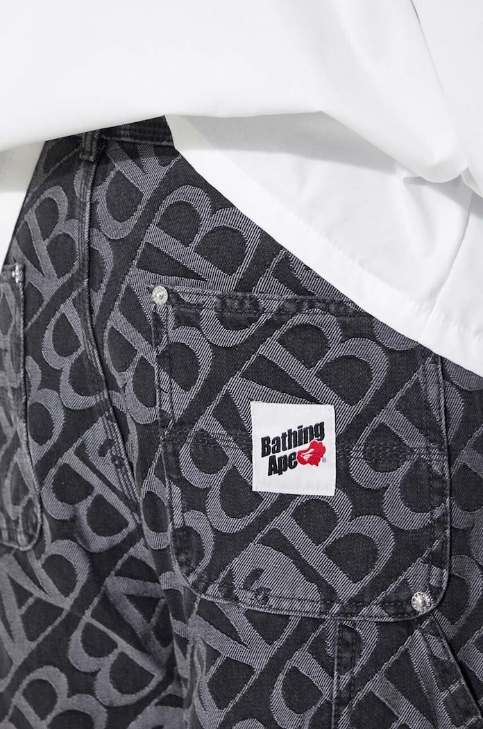 Памучни дънки A Bathing Ape Metal One Point Double Knee Denim Work Pants 1J80150052 черен