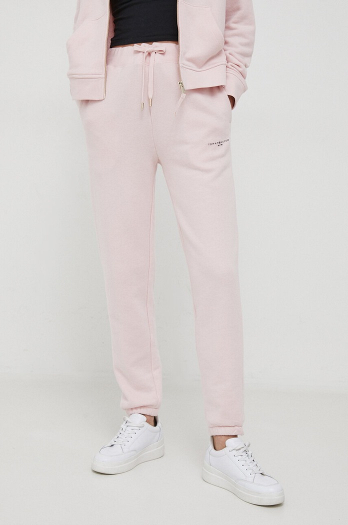 Tepláky Tommy Hilfiger pletenina růžová WW0WW38690