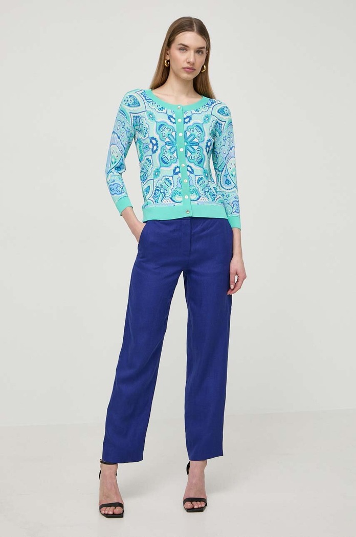 Luisa Spagnoli spodnie lniane ARGANO RUNWAY COLLECTION 541139 granatowy AA00