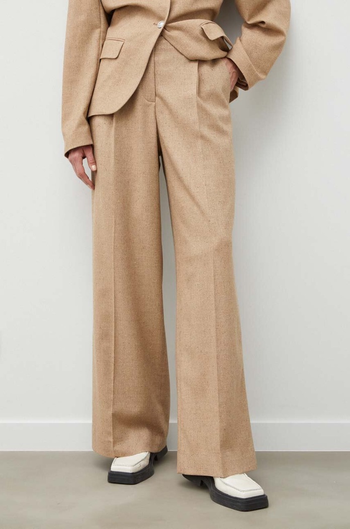 Remain pantaloni de trening cu amestec de lână drept bej 5011182512