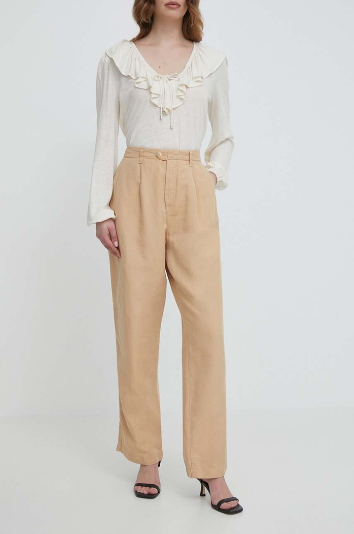 Tommy Hilfiger pantaloni din amestec de in drept bej WW0WW41355