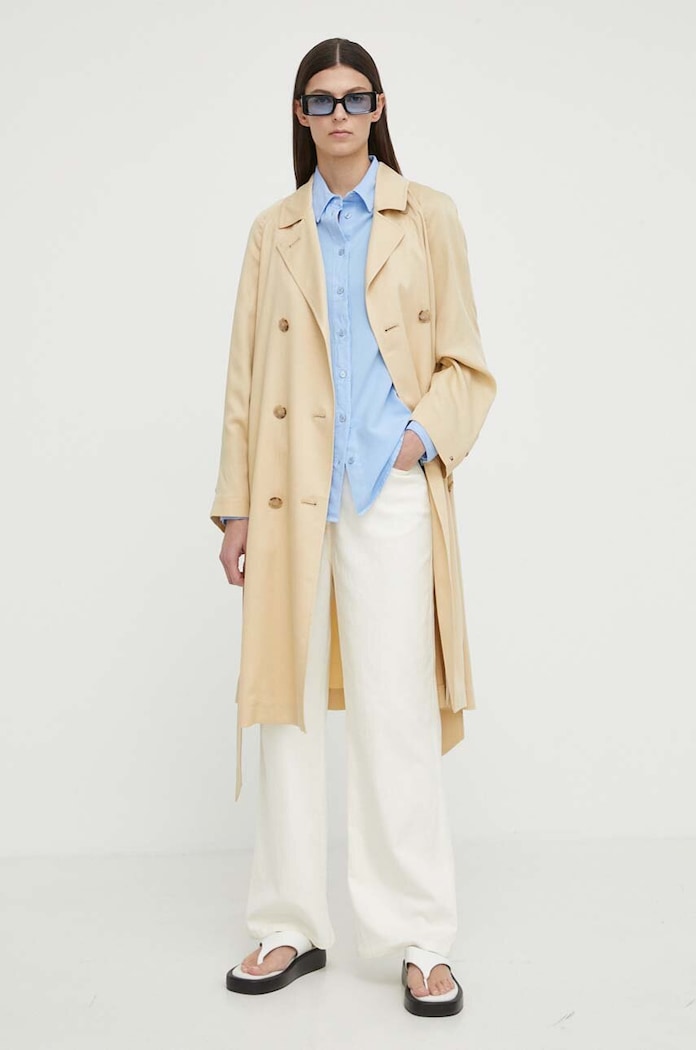 Samsoe Samsoe pantaloni din amestec de in SASHELLY F24100025 bej SS24