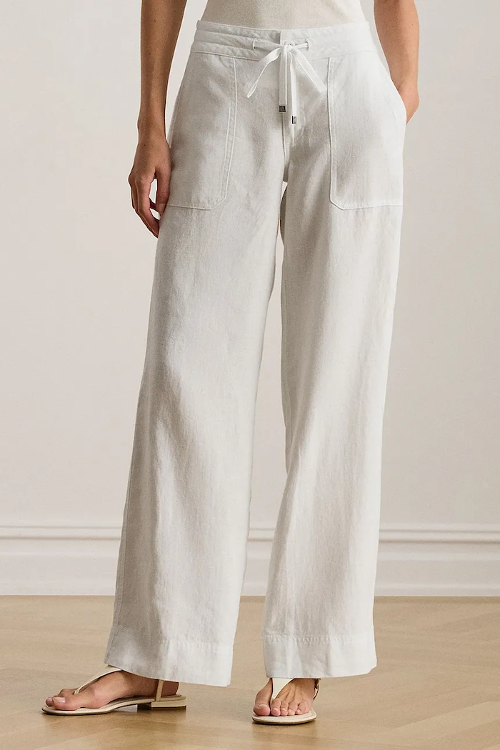 Lauren Ralph Lauren spodnie lniane tkanina biały 200735138