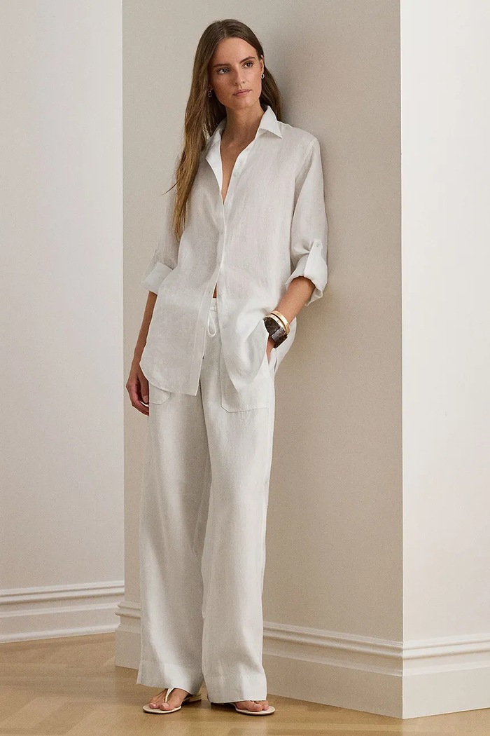 Odzież Lauren Ralph Lauren spodnie lniane 200735138 biały