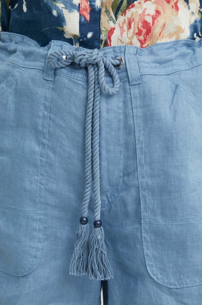Ľanové šortky Lauren Ralph Lauren modrá 200932893
