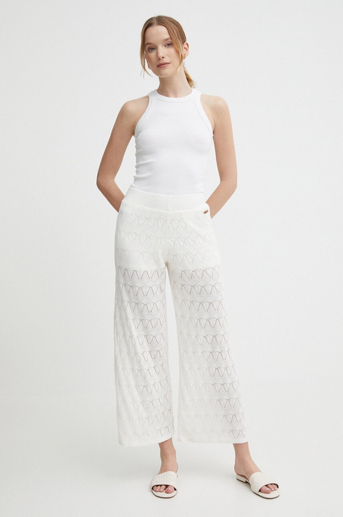 Kalhoty s příměsí lnu Pepe Jeans GOLDIE PANTS high béžová PL211749