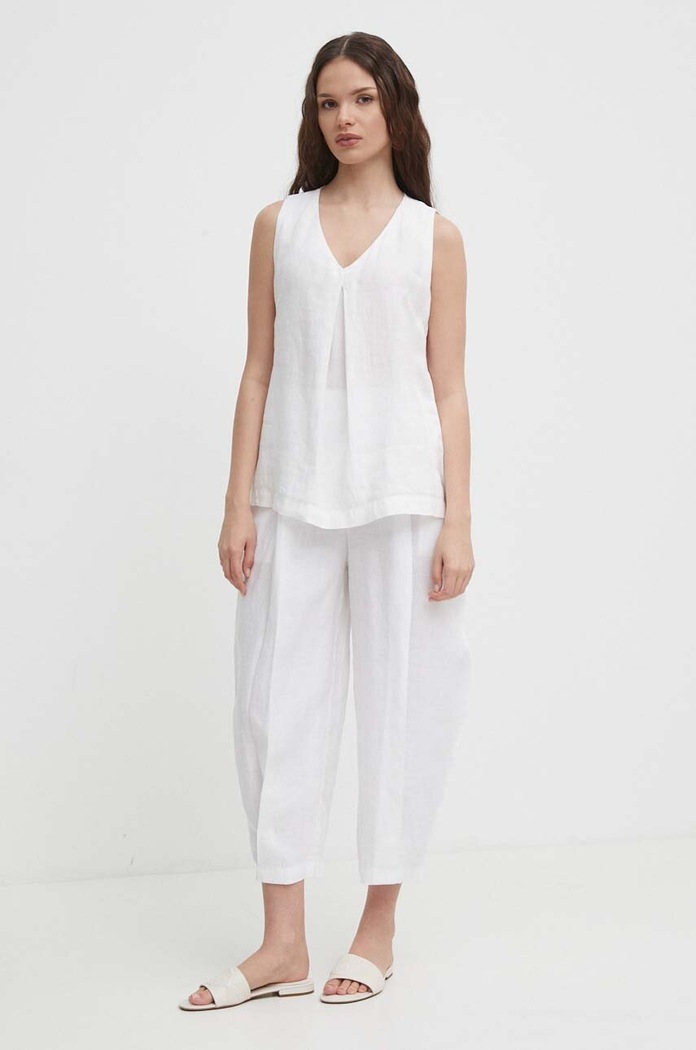 Ľanové nohavice United Colors of Benetton 4AGH55AF4 biela SS24