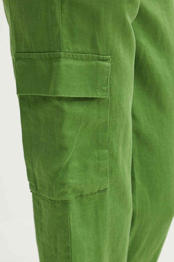 United Colors of Benetton spodnie lniane zielony 4AGHDF05V