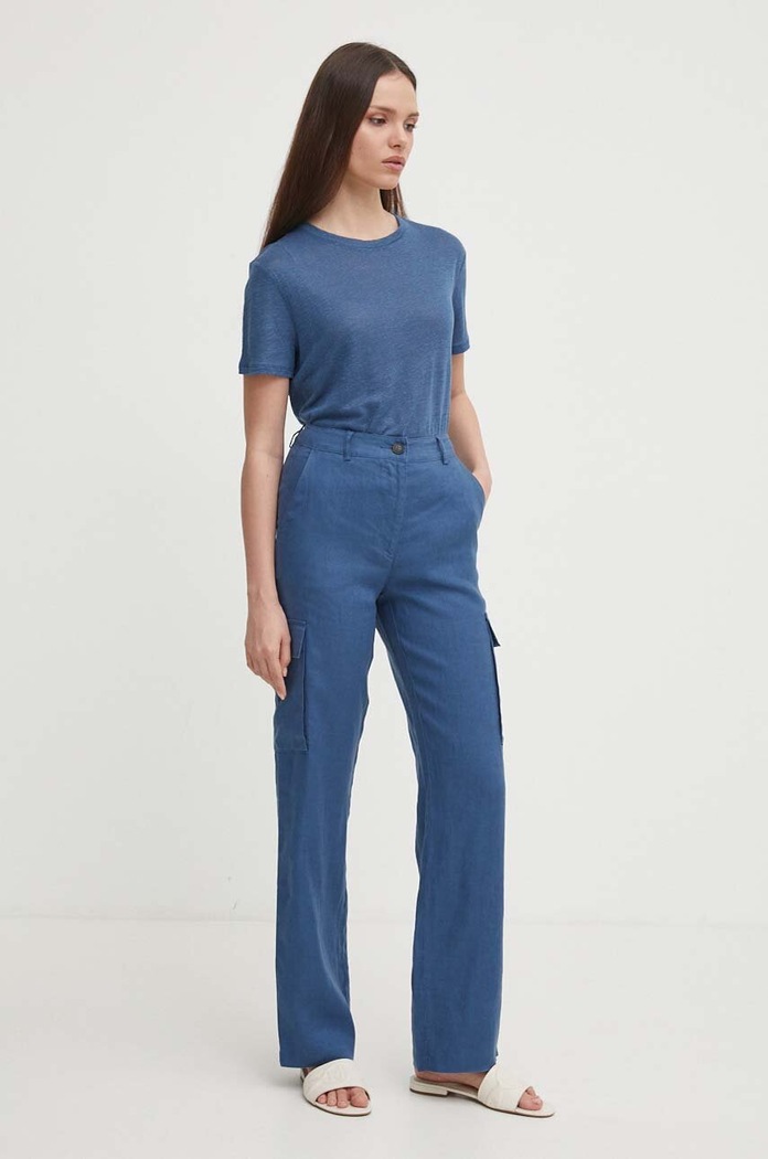United Colors of Benetton spodnie lniane 4AGHDF05V niebieski SS24