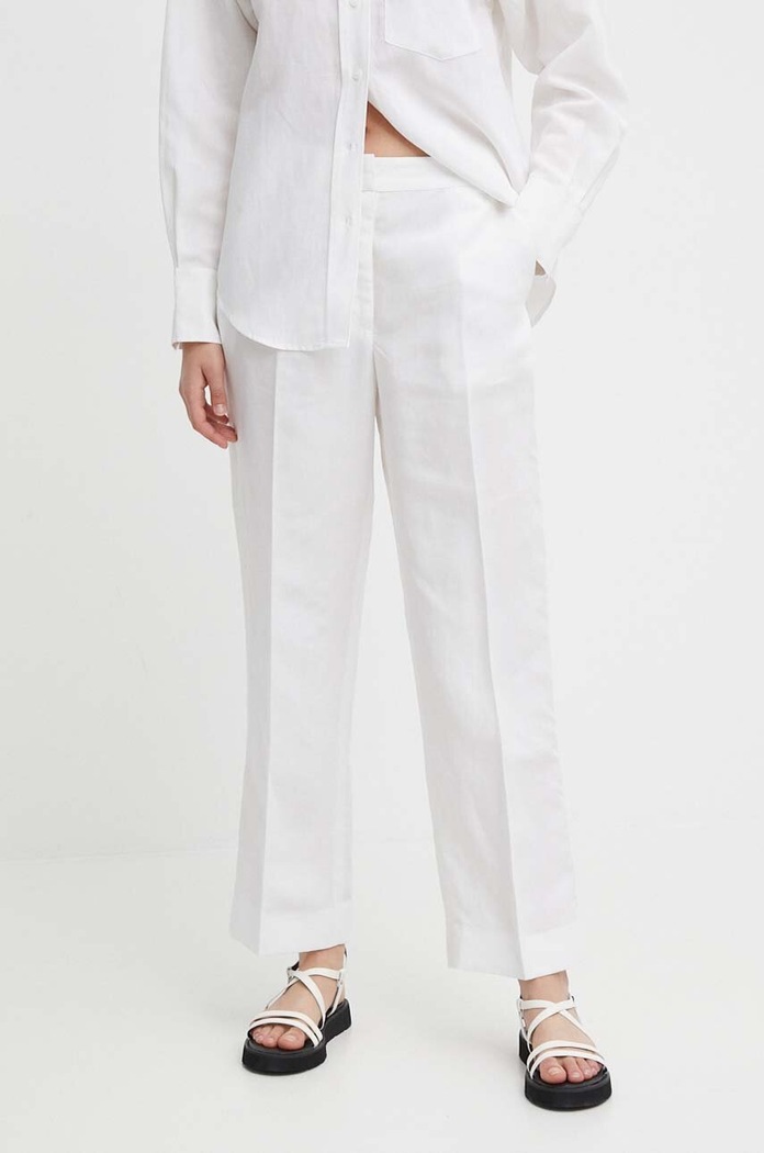 Calvin Klein spodnie z domieszką lnu K20K206695 biały SS24