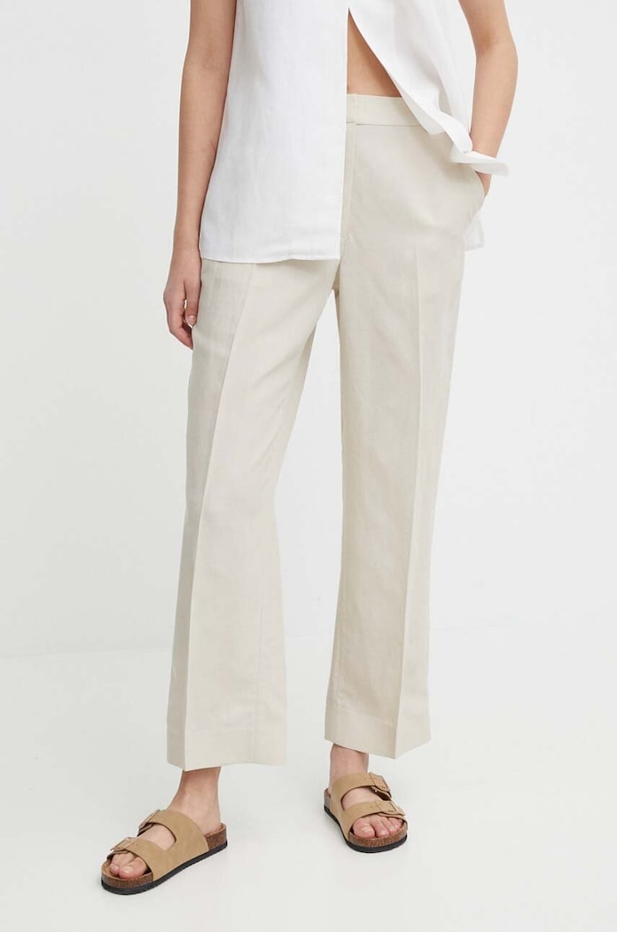 Calvin Klein spodnie z domieszką lnu tkanina beżowy K20K206695
