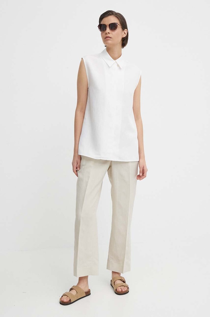 Calvin Klein spodnie z domieszką lnu K20K206695 beżowy SS24