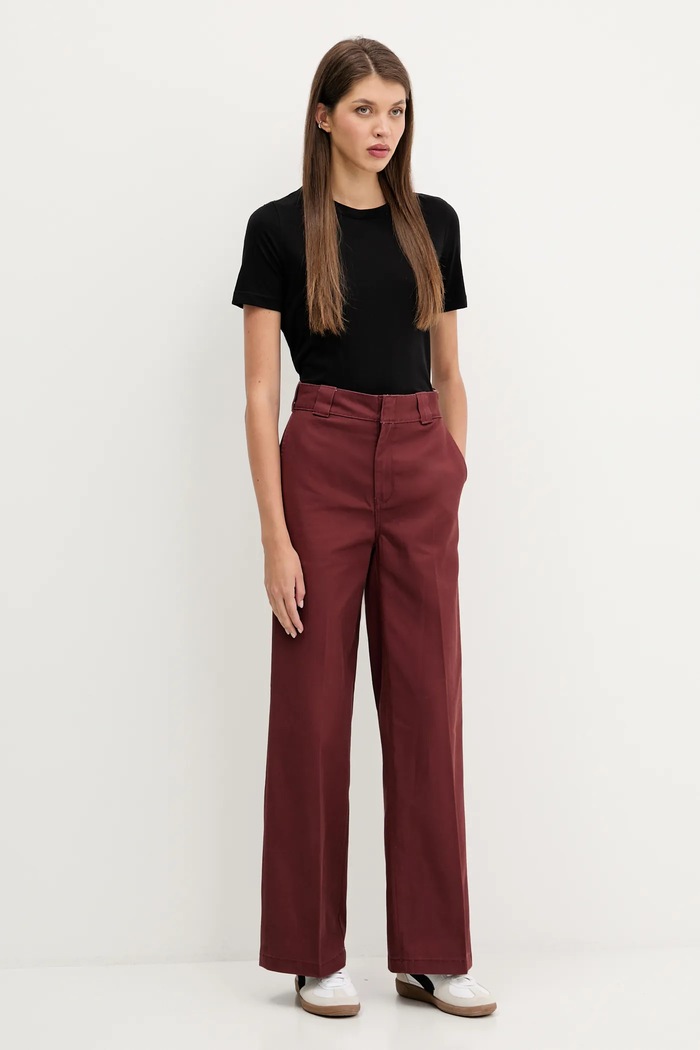 Dickies pantaloni WIDE LEG WORK PANT W DK0A4YSE burgundia AW25