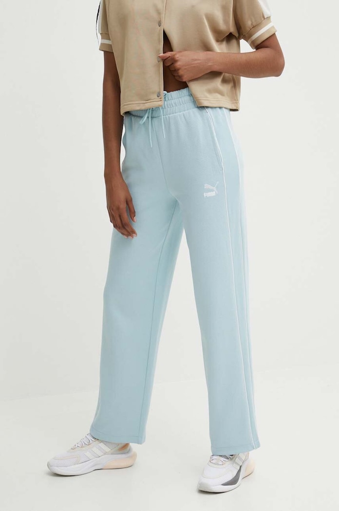 Puma spodnie dresowe T7 High Waist Pant dzianina niebieski 624212