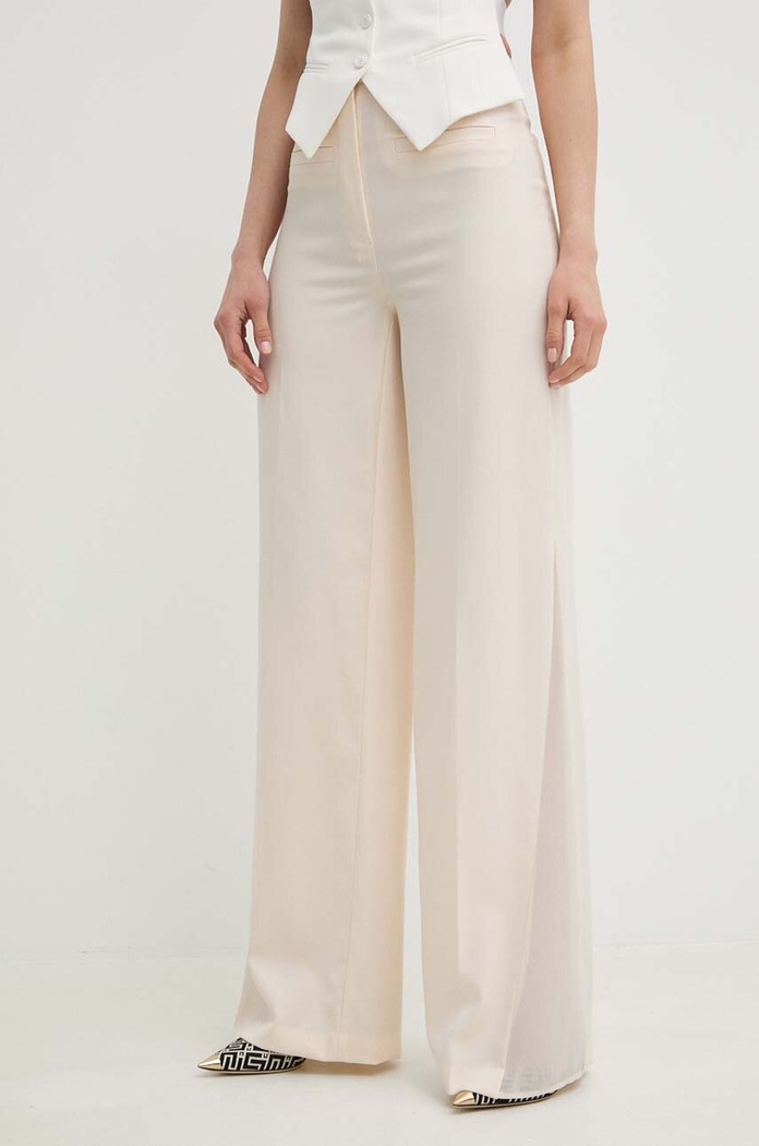 Vlněné kalhoty Elisabetta Franchi high béžová PA03742E2