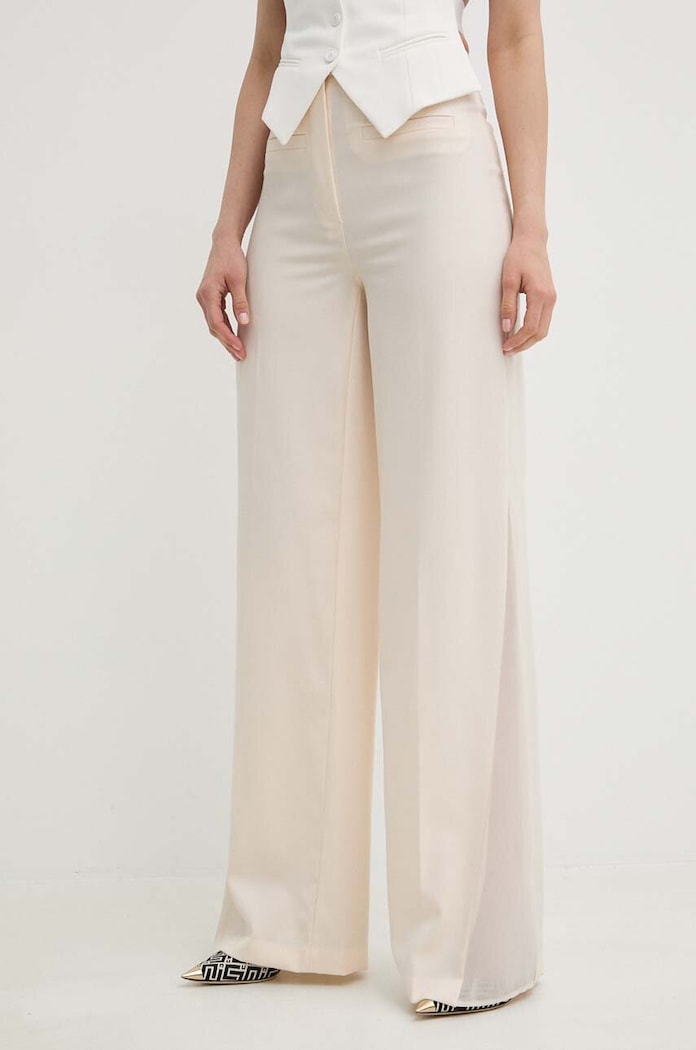 Vlněné kalhoty Elisabetta Franchi high béžová PA03742E2