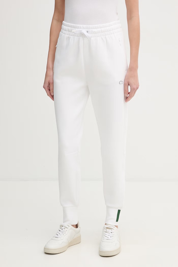 Lacoste παντελόνι επίσημο γυναικείο με βαμβάκι λευκό XF0343