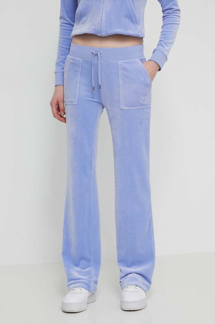 Juicy Couture spodnie dresowe welurowe aplikacja niebieski JCAP180.609