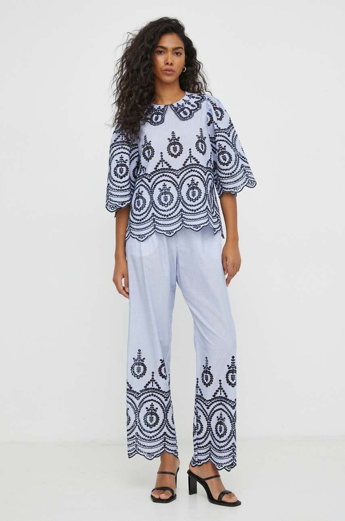 MUNTHE pantaloni de bumbac 1418.24225 albastru SS24