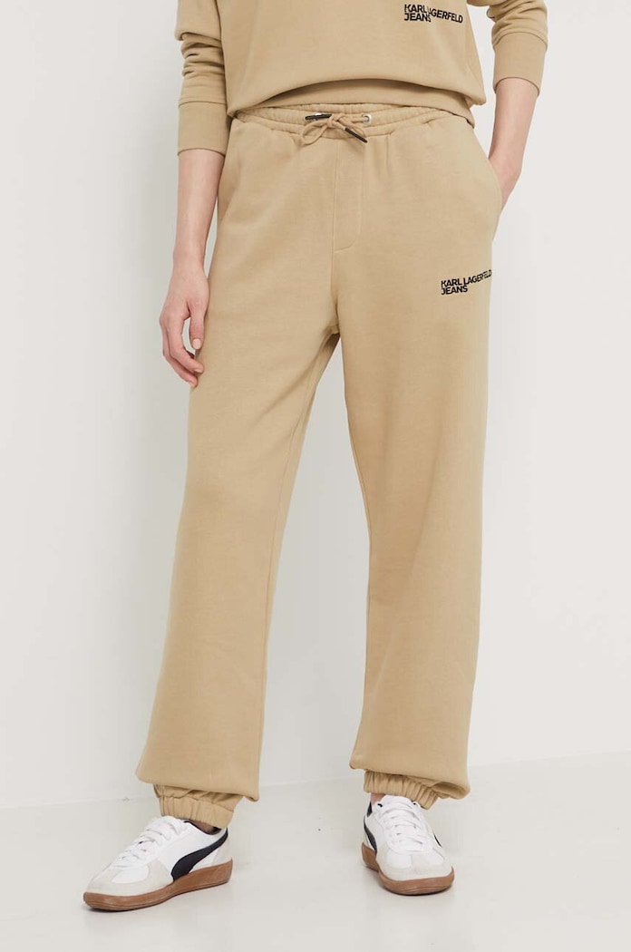 Karl Lagerfeld Jeans melegítőnadrág aplikációval bézs 241J1005