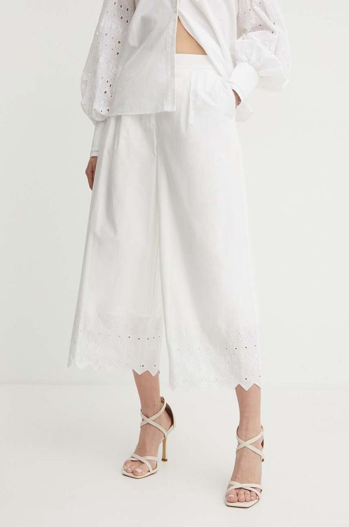 Bavlněné kalhoty Karl Lagerfeld high béžová 241W1004