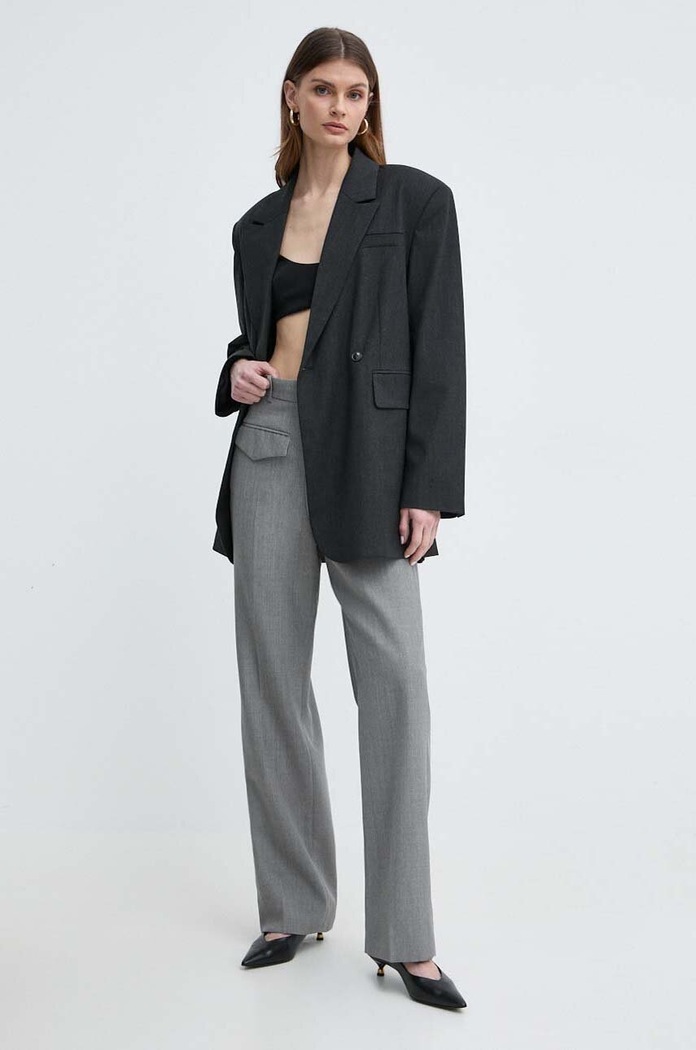 Victoria Beckham spodnie wełniane 1224WTR005385A szary SS24