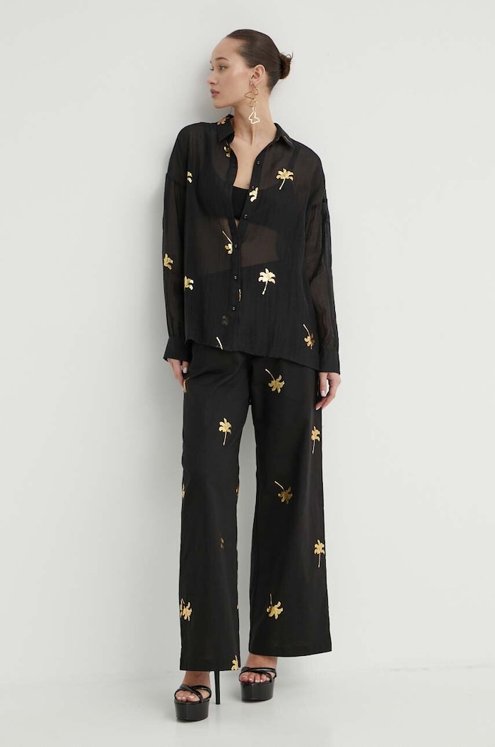 Панталон с лен Never Fully Dressed NFDTR266.Black черен SS24
