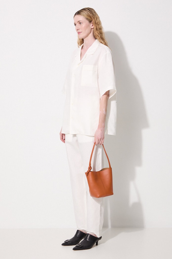 Ľanové nohavice Pangaia DNA Linen Trousers 10001914 biela SS24