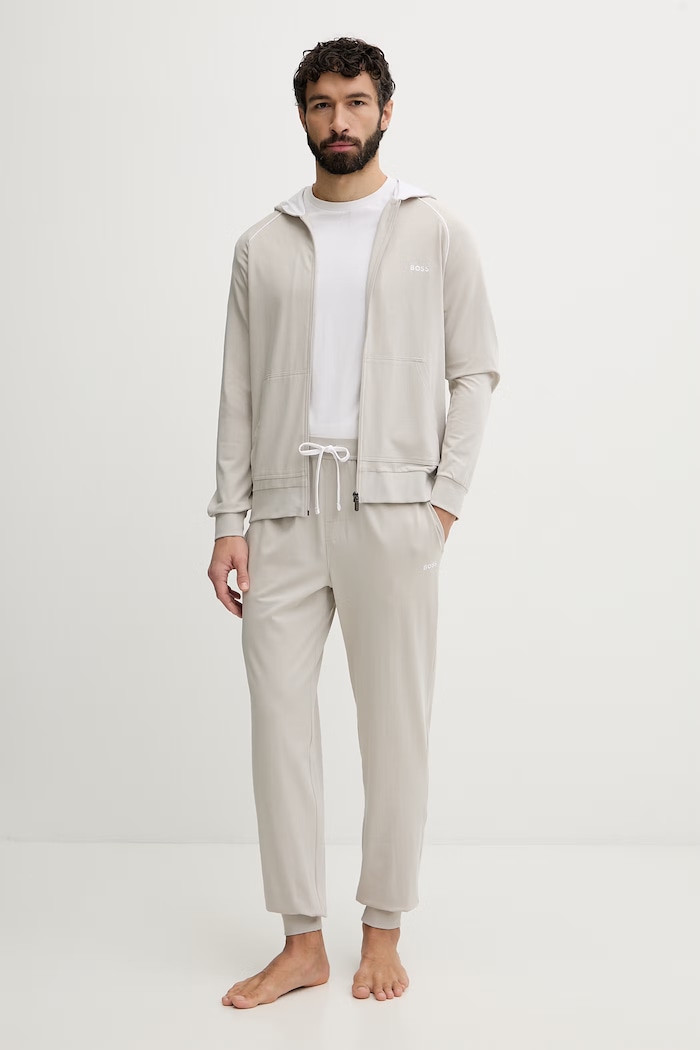 BOSS nohavice loungewear pánske bavlnené s elastanom Mix&Match Pants 50515305 béžová SS26