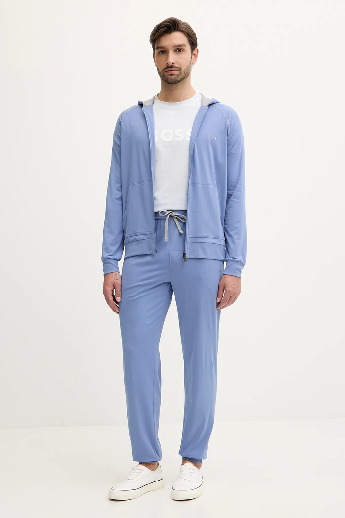 BOSS nohavice loungwear pánske bavlnené s elastanom Mix&Match Pants 50515305 modrá SS26