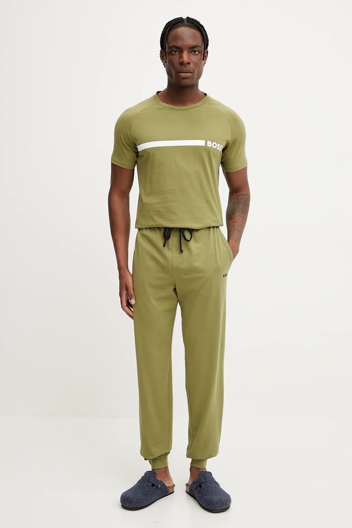 BOSS Spodnie lounge męskie bawełniane z elastanem Mix&Match Pants 50515305 zielony SS26